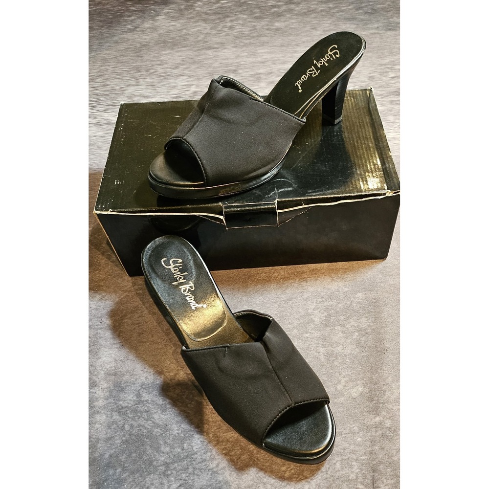 VTG Slinky Brand Microfiber Black Platform Stretch Cone Heel Slide Sandal 9.5
